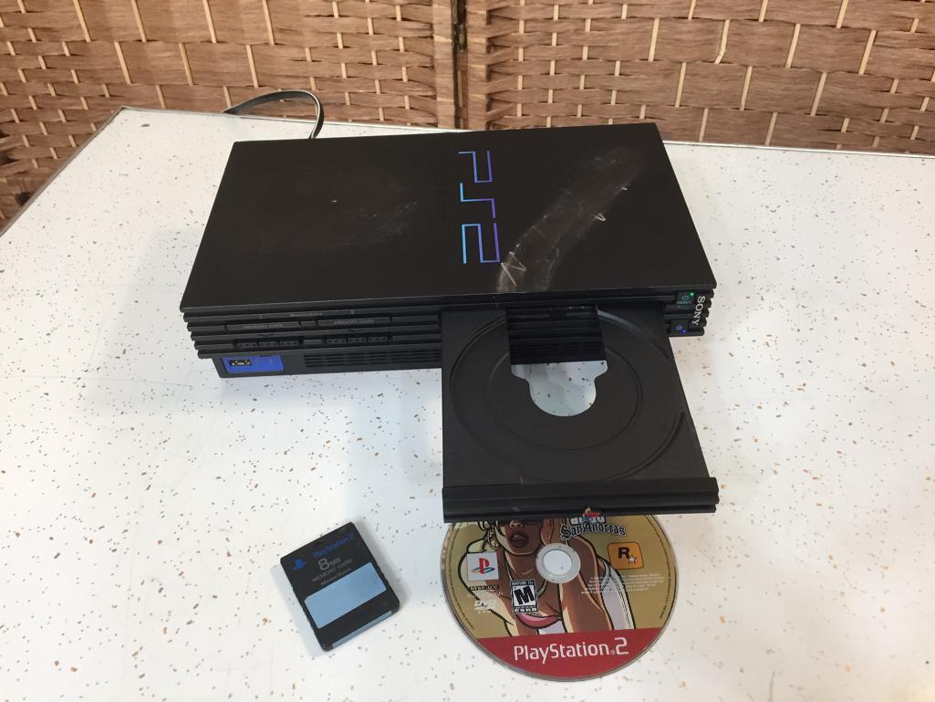 Sony PlayStation 2 PS2 Video Game Console w/ Grand Theft Auto San Andreas Game & 8MB Memory Card