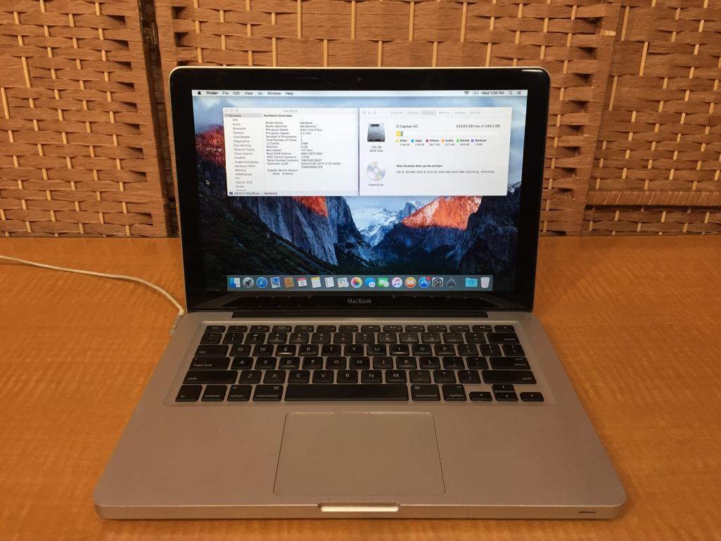 Apple A1278 13" LCD MacBook 5,1 Intel Core 2 Duo 2.4GHz 4GB 250GB OS X El Capitan Laptop Computer