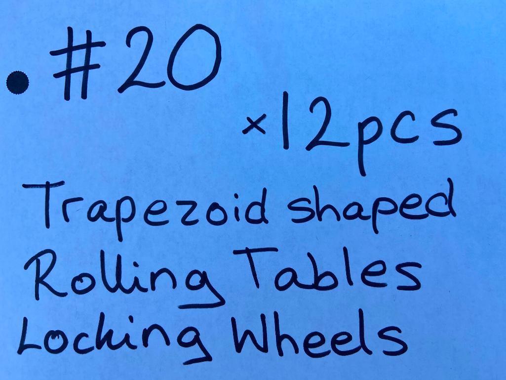 Trapezoid Shaped Rolling Tables with Locking Wheels - 12pcs