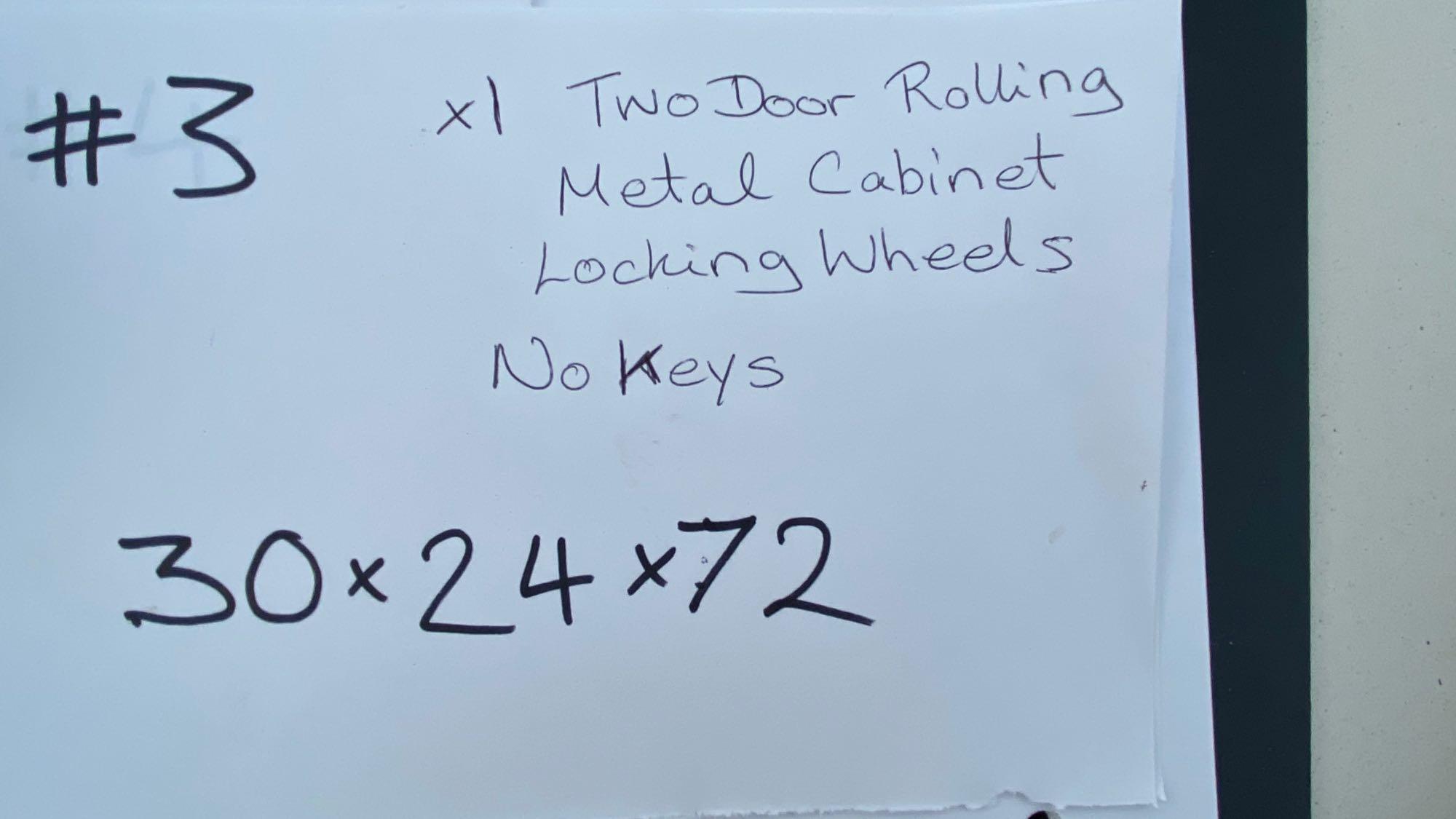 Rolling Two Door Metal Storage Cabinet - No Keys - Locking Wheels - 1 PC