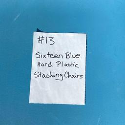 Sixteen Blue Hard Plastic Stacking Chairs - 16pcs