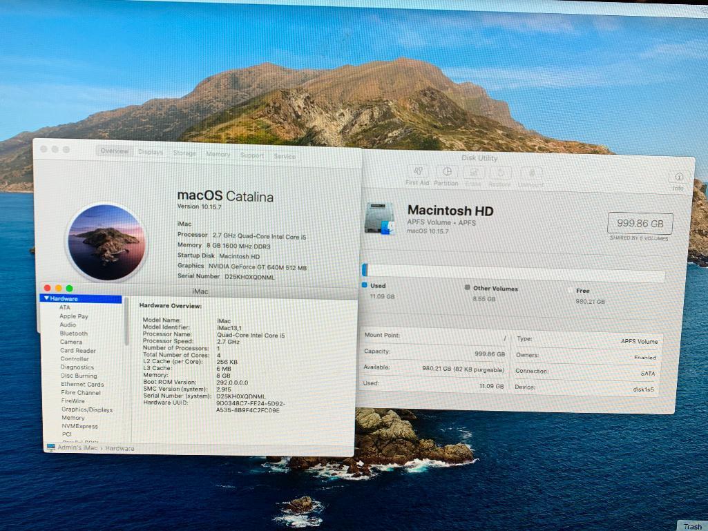 Apple iMac 13,1 A1418 21.5" LCD AIO Intel i5 Quad 2.7GHz 8GB 1TB MacOS Catalina Desktop Computer