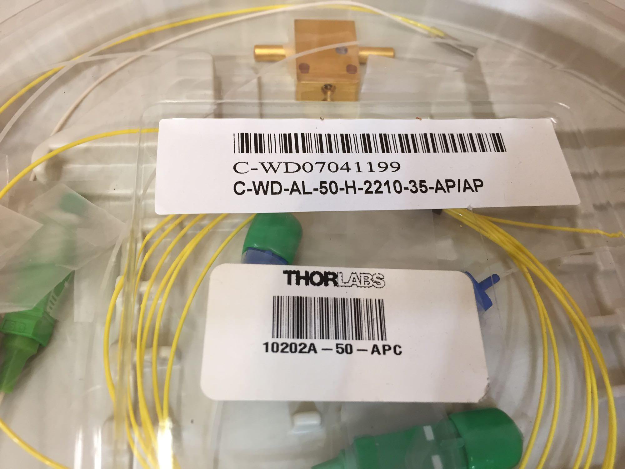 Thorlabs 10202A-50-APC 2x2 SM Fiber Coupler & SMF-28-J9 Fiber Optic Cable