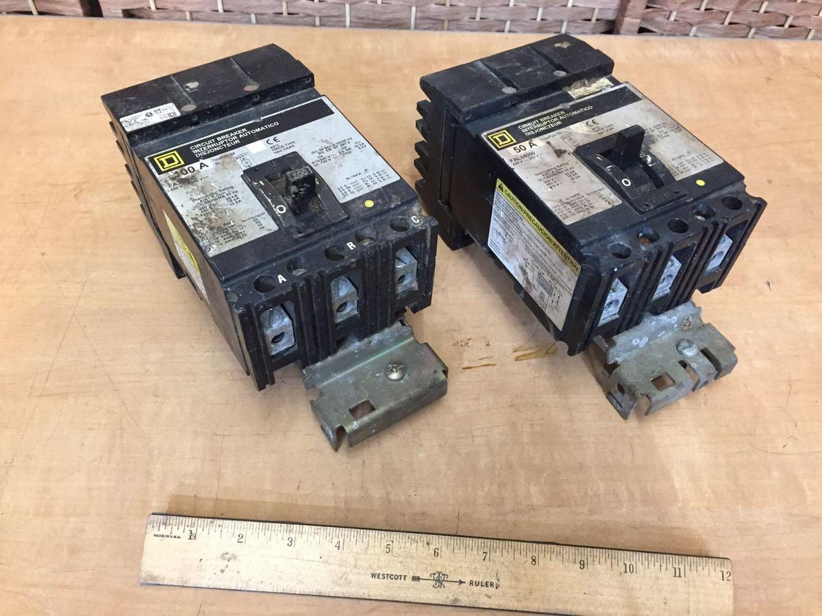 Square D FAL34050 & FC34100 50amps & 100amps Circuit Breakers - 2pcs