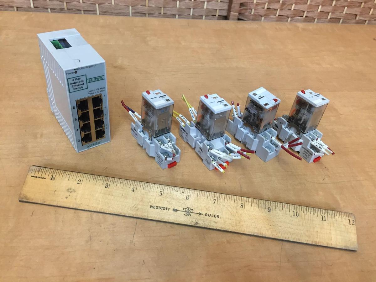 Stride 8 Port Industrial Ethernet Switch & Siemens 3TX71 Relays w/ Socket. - 5pcs