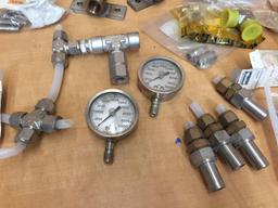 Assorted Hardware / Quick Release Air Hose Fittings / Pressure Gauges / Ball Berings /