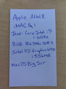 Apple iMac16,1 A1418 21.5" LCD AIO Dual Core Intel i5 1.6GHz 8GB 1TB Wifi Big Sur 11.0.1 Computer