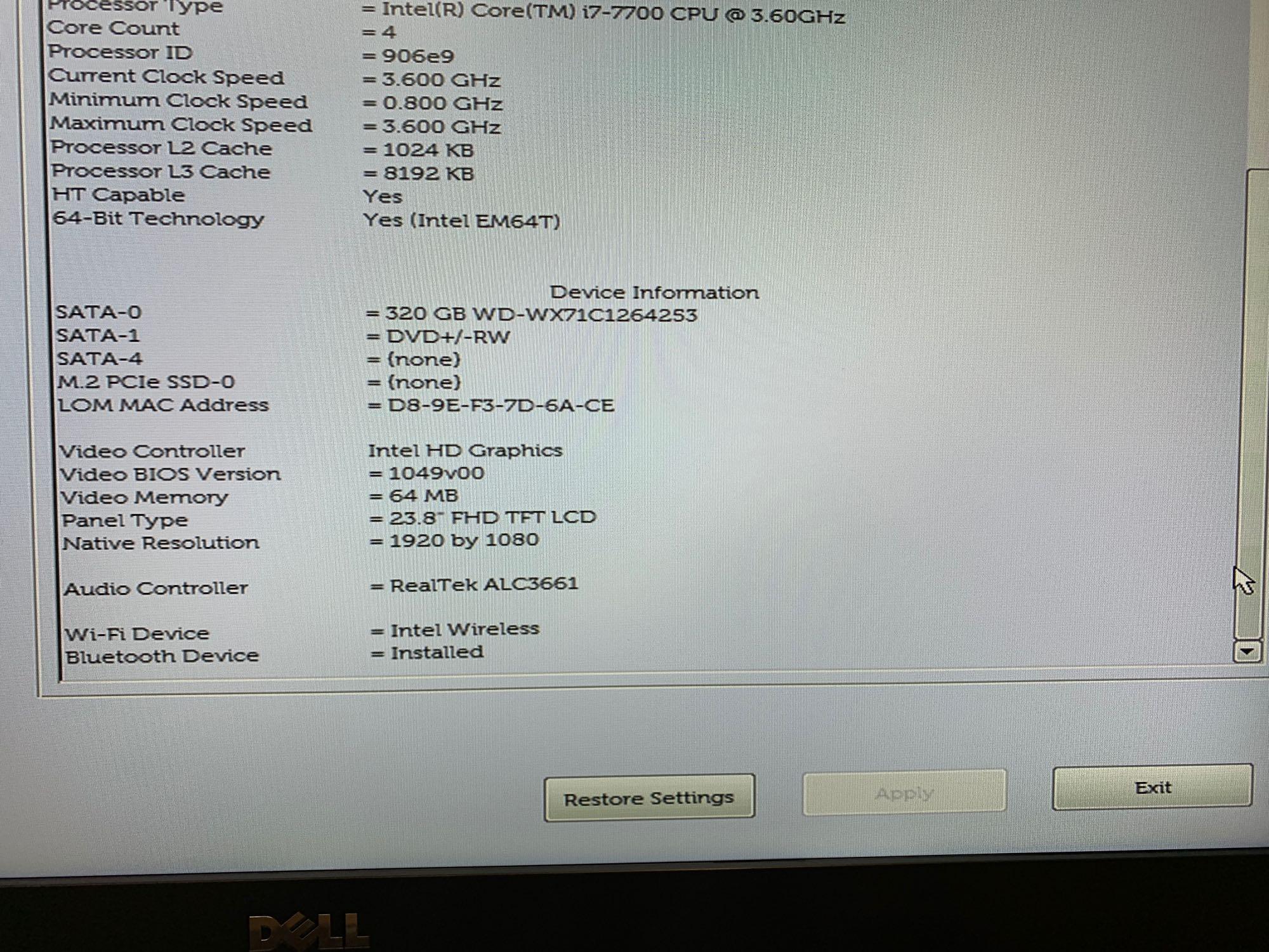 Dell Optiplex 7450 AIO 23.8" Intel i7-7700 3.6GHz 8GB 320GB Wifi Bt WebCam Win 10 Desktop Computer