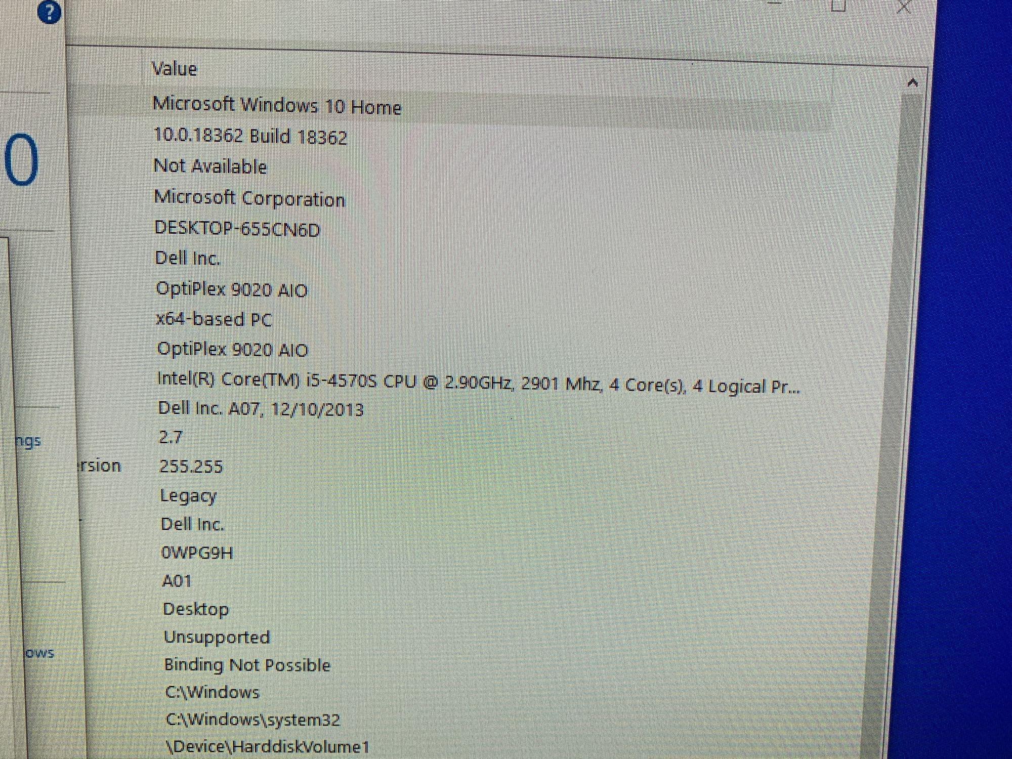 Dell Optiplex 9020 23" AIO Intel i5-4570 2.9GHz 8GB 250GB Win 10 Home Webcam Desktop Computer