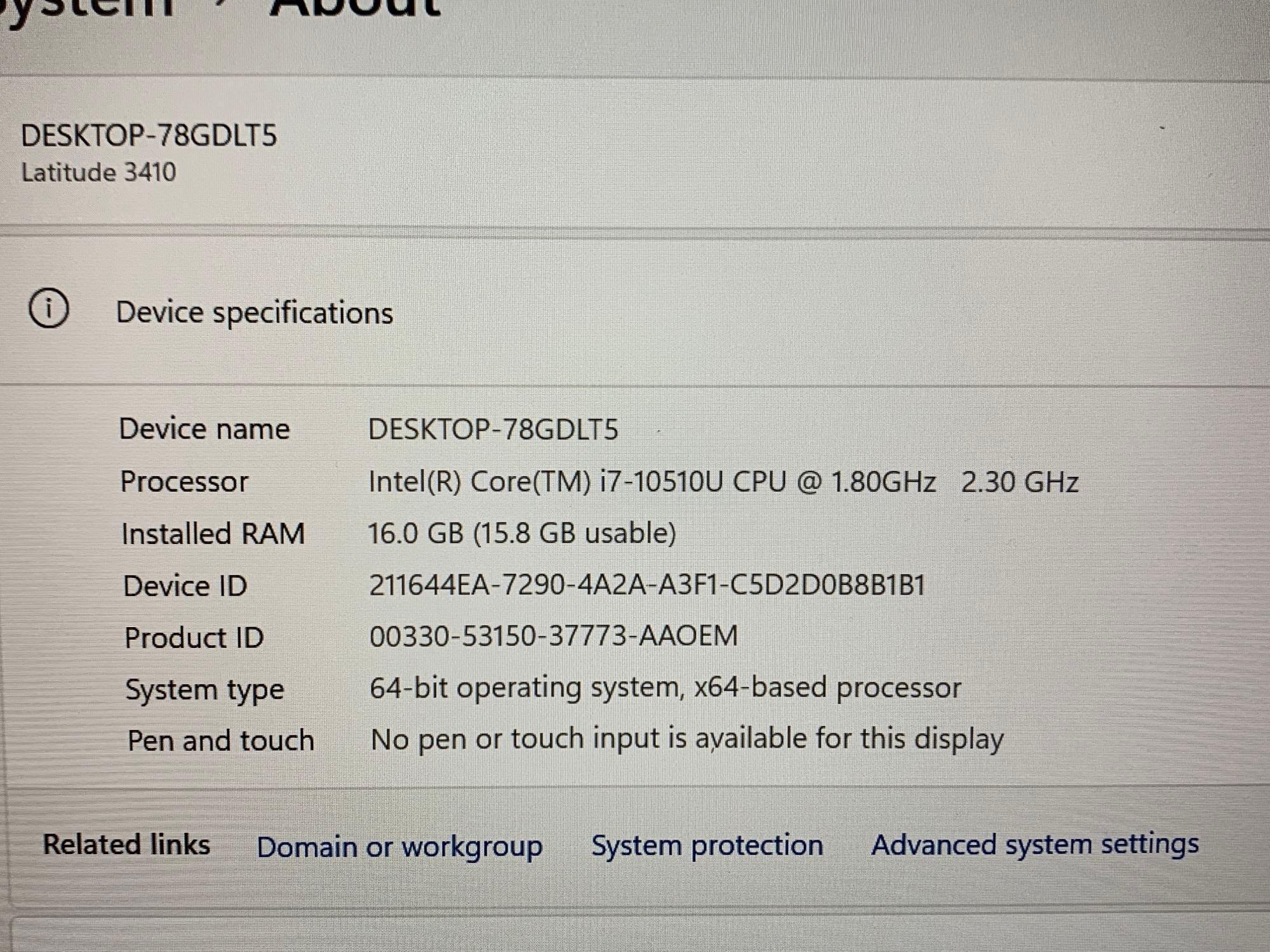 Dell Latitude 3410 14" LCD Laptop Intel i7-10510 2.3GHz 16GB 256GB SSD Wifi BT HDMI USB C Win 11