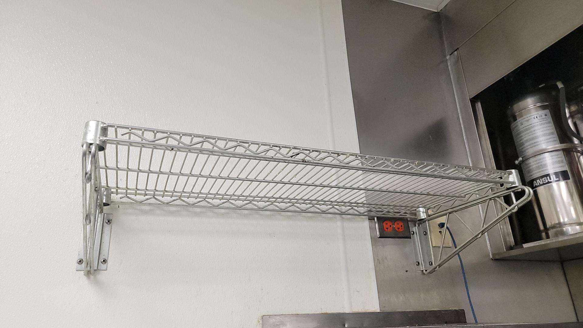 Wall mounted wire shelves 3' x 14" with brackets