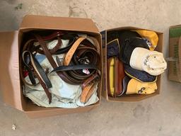 2 boxes of mens items, caps,belts