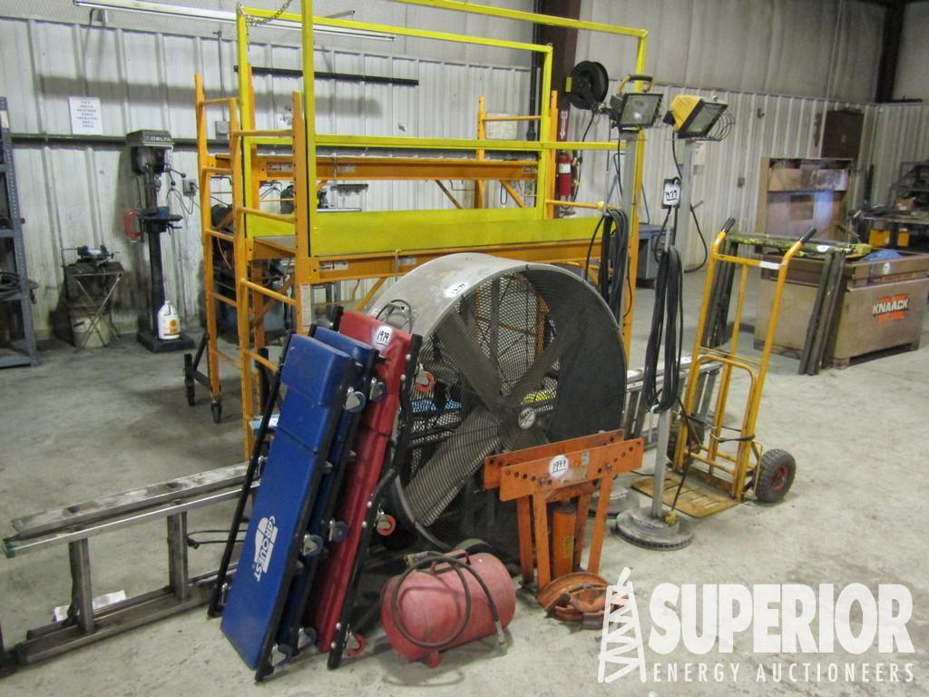 42" Shop Fan, 12-Ton Hyd Pipe Bender, (3) Creepers