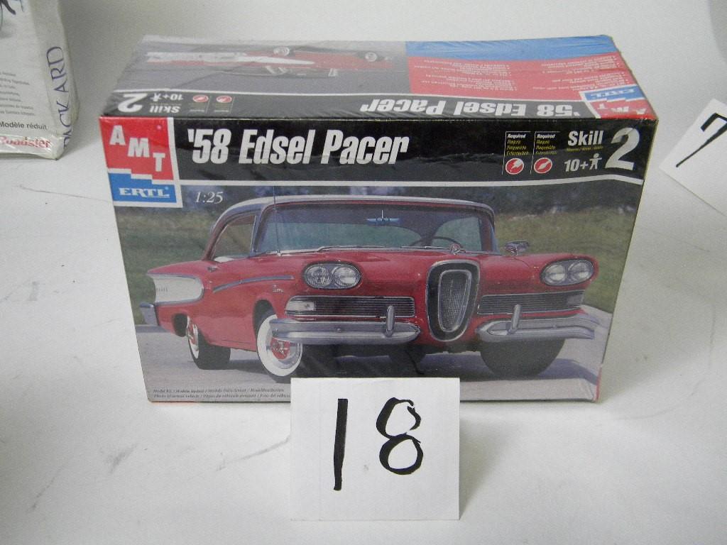 (4) Sealed N Models 1:24 Vette by Revell, AMT 32 Ford 1:25 58 Edsel 1:25 &