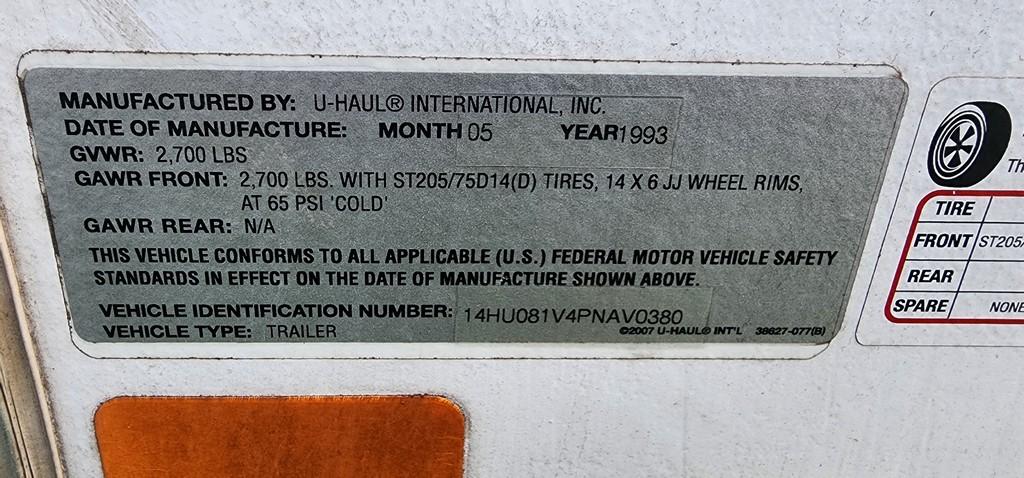 1998 Uhaul 5'x8' Enclosed Trailer (SALVAGE TITLE)