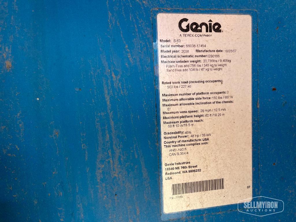 2008 Genie S-60 4x4 Telescopic Boom Lift [YARD 2 - TX]