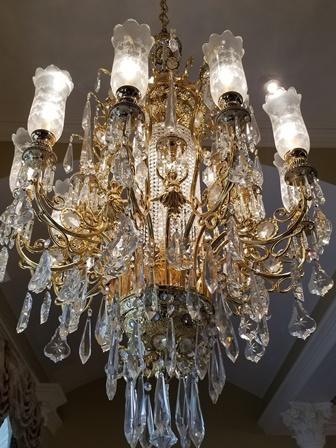 BACCARAT GLASS, GOLD PLATED CHANDELIER