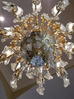 BACCARAT GLASS, GOLD PLATED CHANDELIER