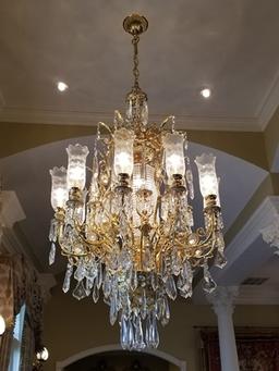 BACCARAT GLASS, GOLD PLATED CHANDELIER