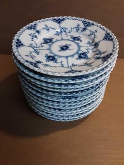 12... 5 1/2" Round...Royal Copenhagen Blue Fluted Full Lace Pierced China Plates