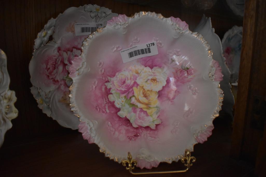 RS Prussia 9 1/2" Deep Bowl, Flowers on Red/Pink Background