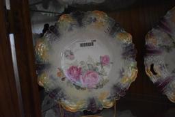 RS Prussia 10 1/2" Deep Bowl, Maroon & Pink Roses, Multi-Color Lusterware Border