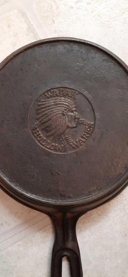 No. 3 Wapak...Skillet W/Indian Head, Hollow Ware, Double Pour W/Heat Ring (Good...Condition)