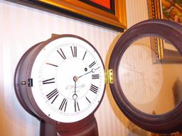 MAKER: E. Howard - Model: Banjo - c.1850 - Case: Walnut w/ reverse painted glass - Dial: White Roman