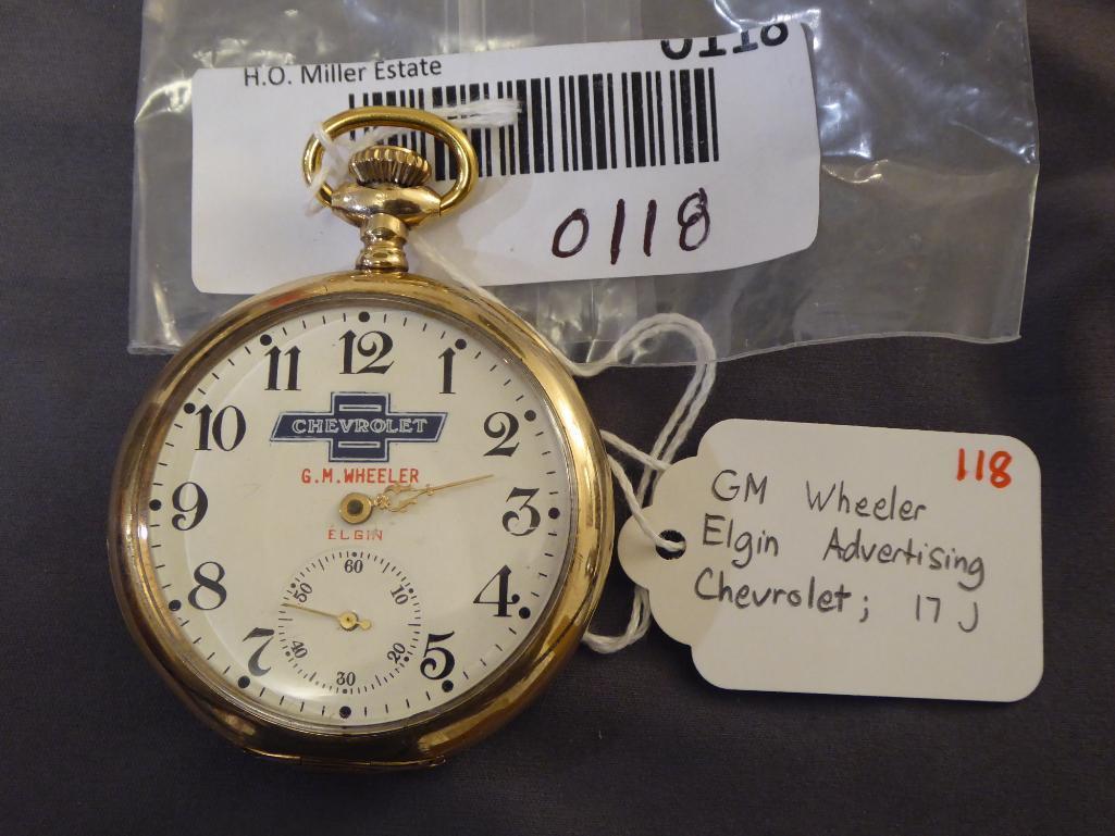 G.M. Wheller Elgin Advertising Chevrolet Watch 17 Jewels Open Face,...Chevorlet advertizing watch;
