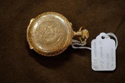 Waltham Watch Co. Hunter Case 14 K Gold, Lever Set, Stag Engraved, 15 Jewels, Side Set,...Runs