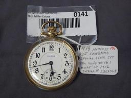 Illinois Watch Co, Lever Set, 23 Jewel, Engraved eagle on back; Minutes marked in red & black, Open