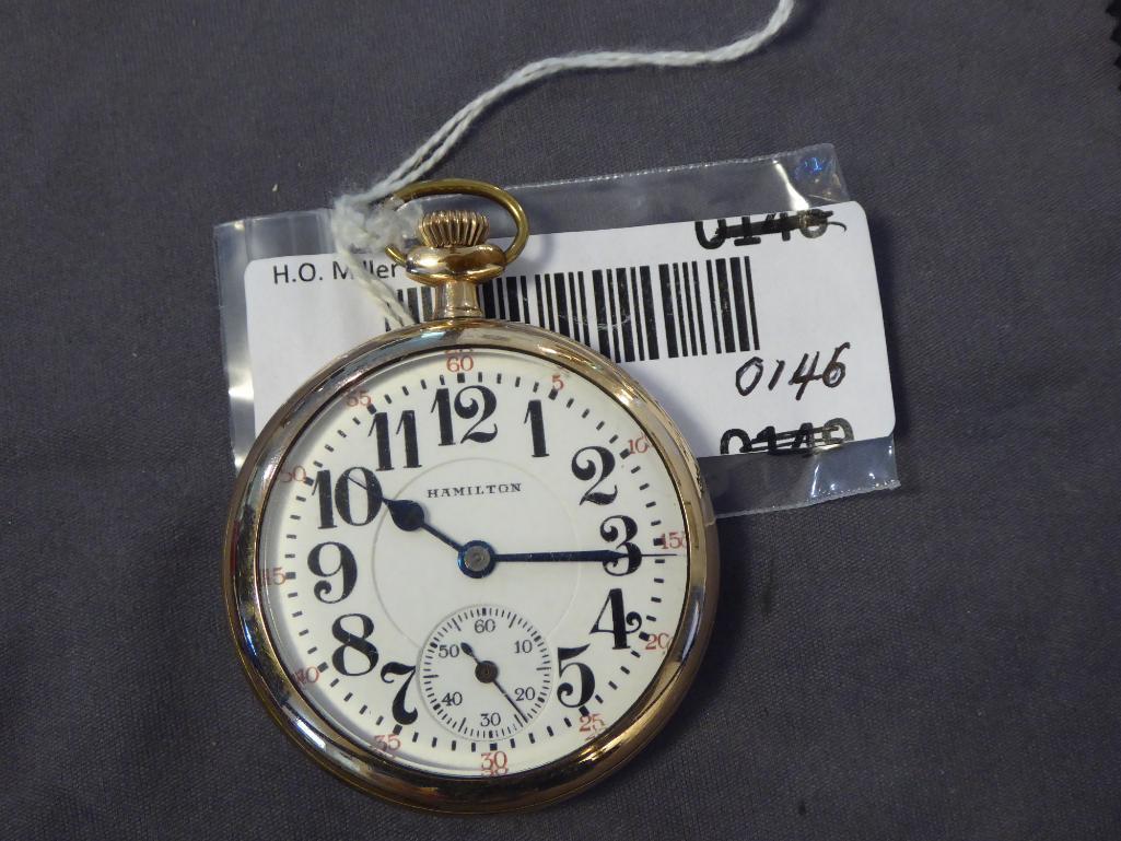Hamilton Watch Co, Lever Set, Open Face, 21 Jewels, Engraving,...Face in good cond; 5 min marks in