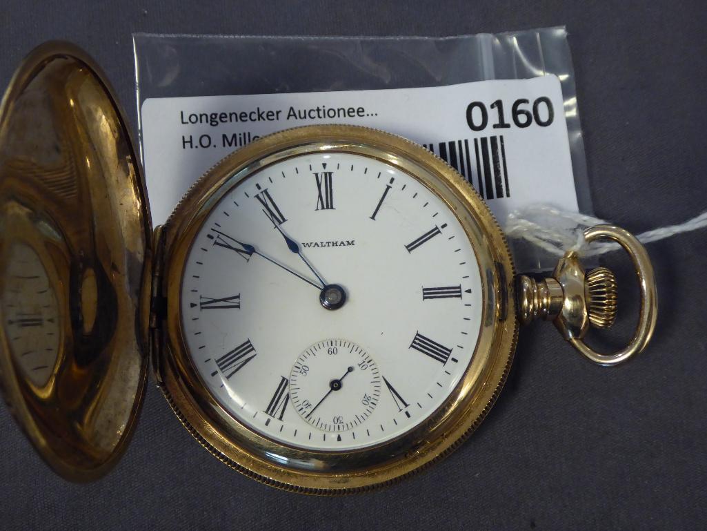 Presentation Watch by Waltham Engraved Hunter Case, 14 K gold filled, 15 Jewel, Side Set, Etched