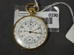 LIP Foreign Pocket Watch, runs,...Has stop watch feature w/ multiple graduated circles around outsid