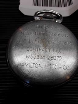 Hamilton, G. C. T., Open Face, 22 Jewels, 24 Hour Circa 1942, W.W.II Military Pocketwatch, runs