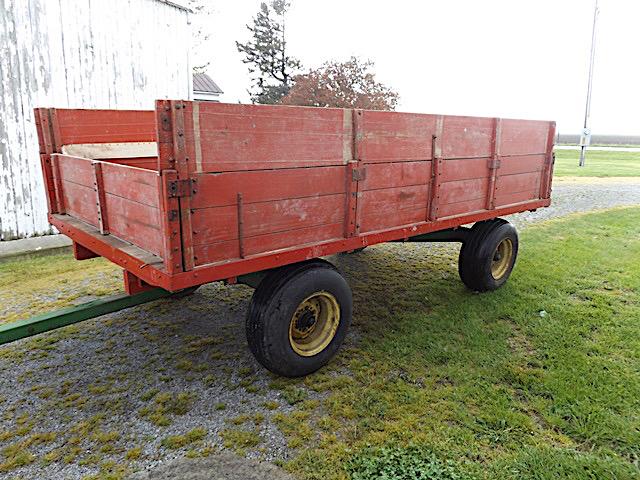 14' tall sided flatbed wagon with JD running gear