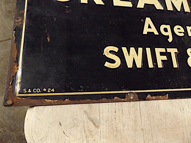 Porcelain Sign - "Cream Buying Agengency for Swift & Company"
