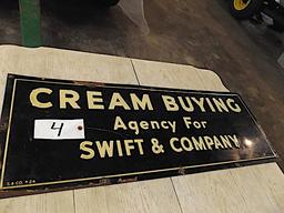 Porcelain Sign - "Cream Buying Agengency for Swift & Company"