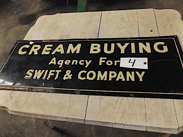 Porcelain Sign - "Cream Buying Agengency for Swift & Company"