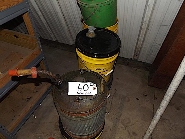Gas can, 5 Gal Shell SAE 30 wt oil, misc oils