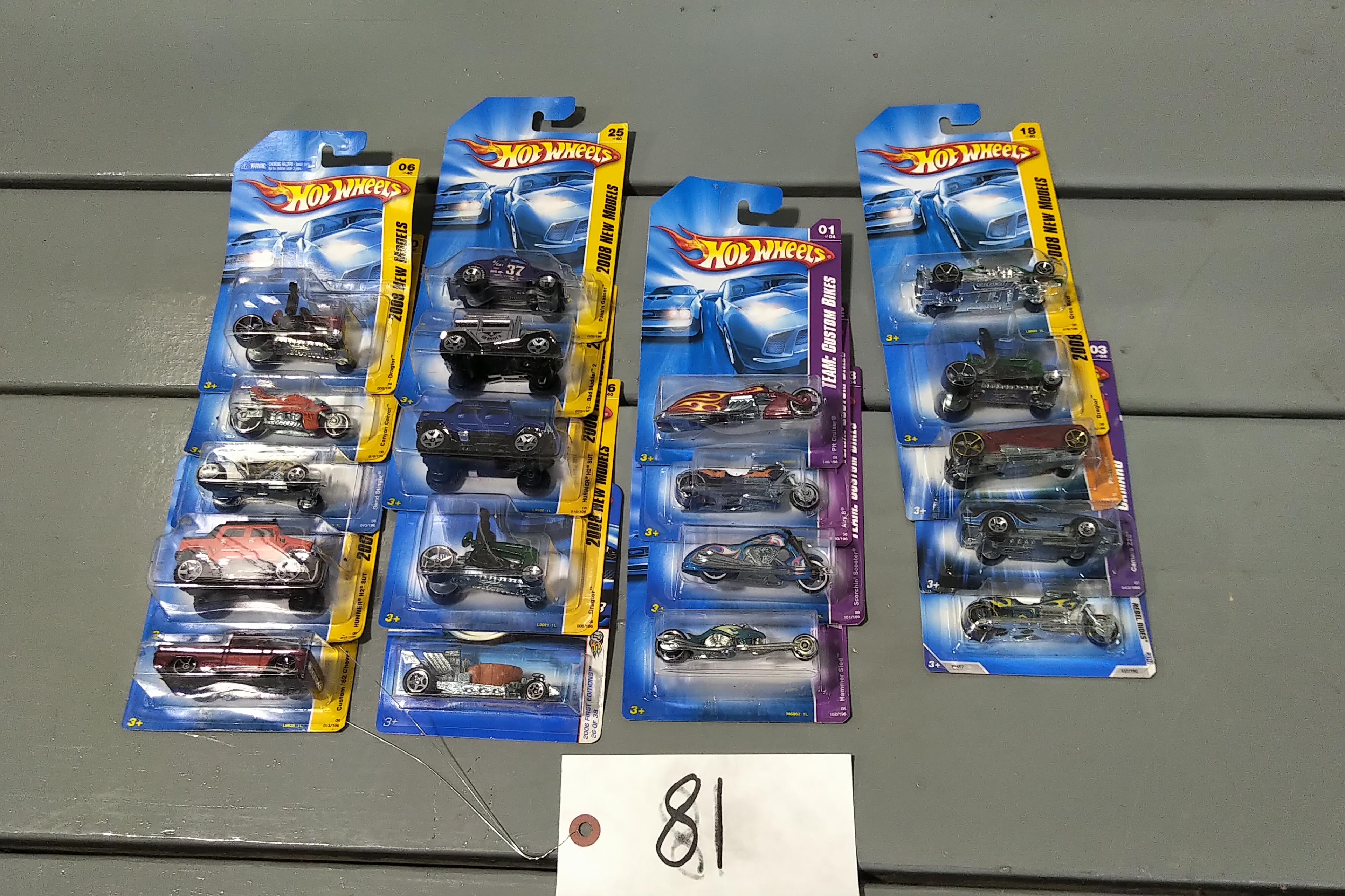 SET OF HOT WHEELS TEAM:CUSTOM BIKES STILLL IN BOXES AND MISC
