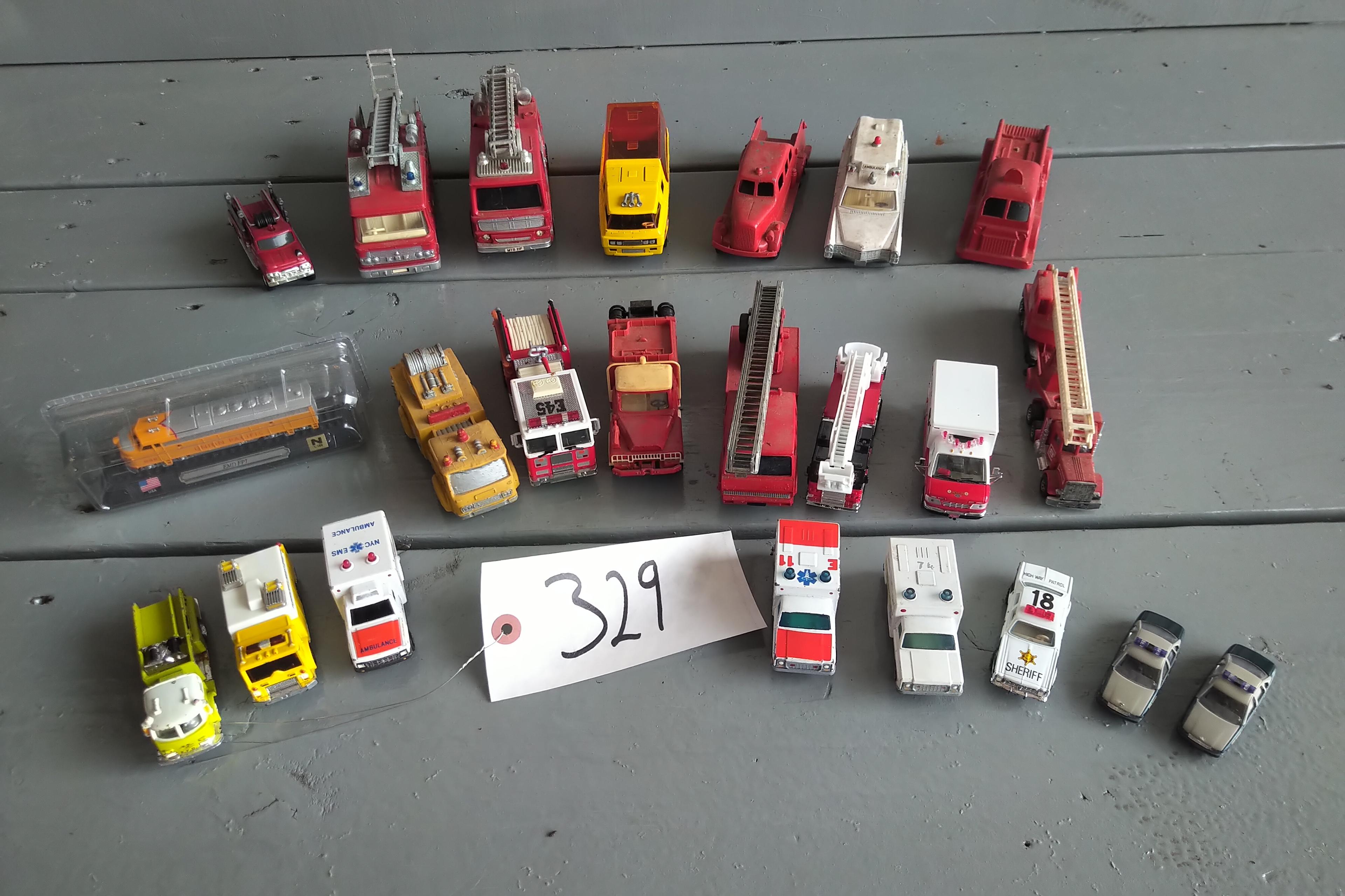 ASSORTED BOX OF 1/64 SCALE FIRE AND AMBULANCES