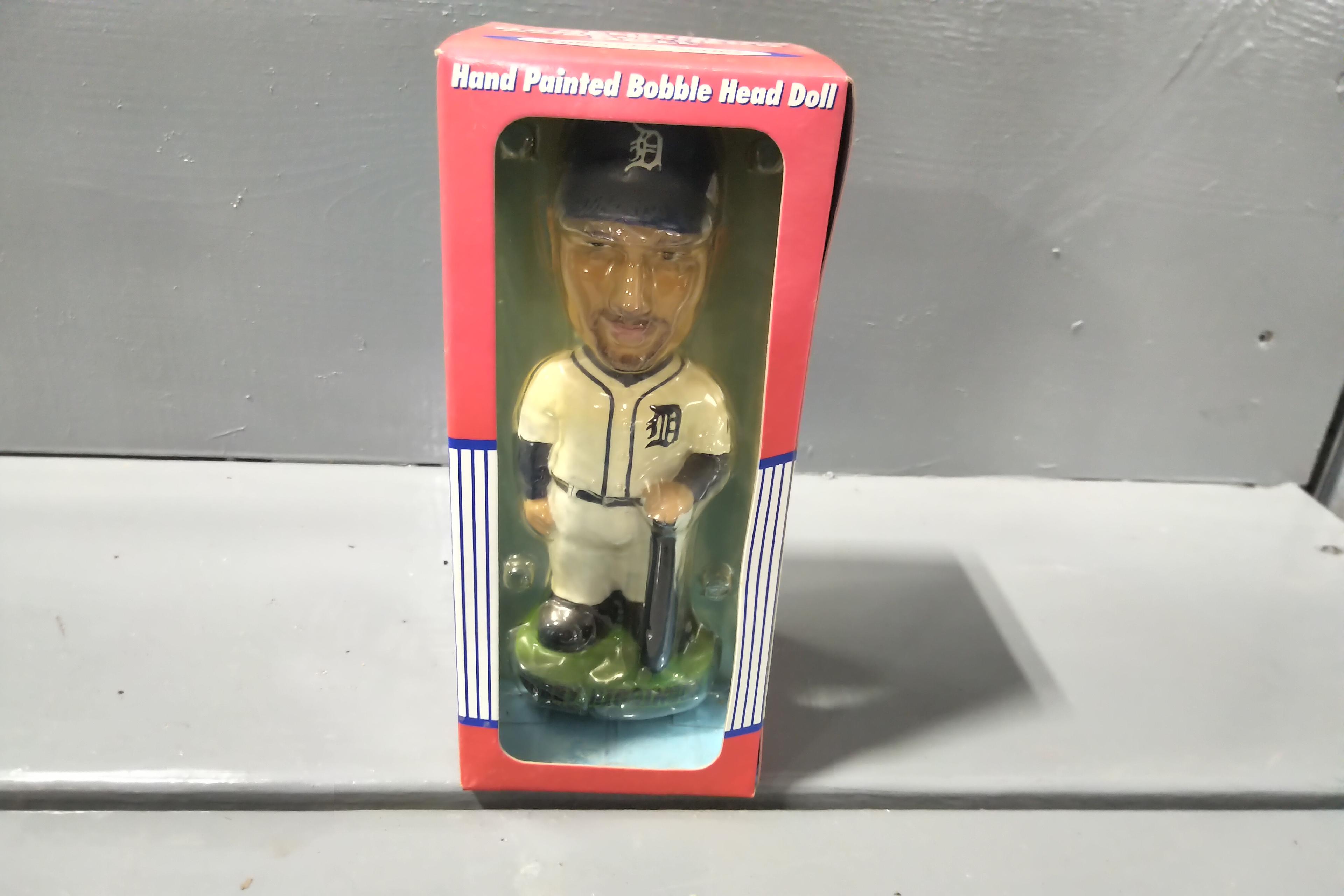 BOBLE HEAD OF BOBBY HIGGINSON, 8 - 1/64 SCALE RAIL CARS IN BOXES, 19 SIGNED BASEBALLS