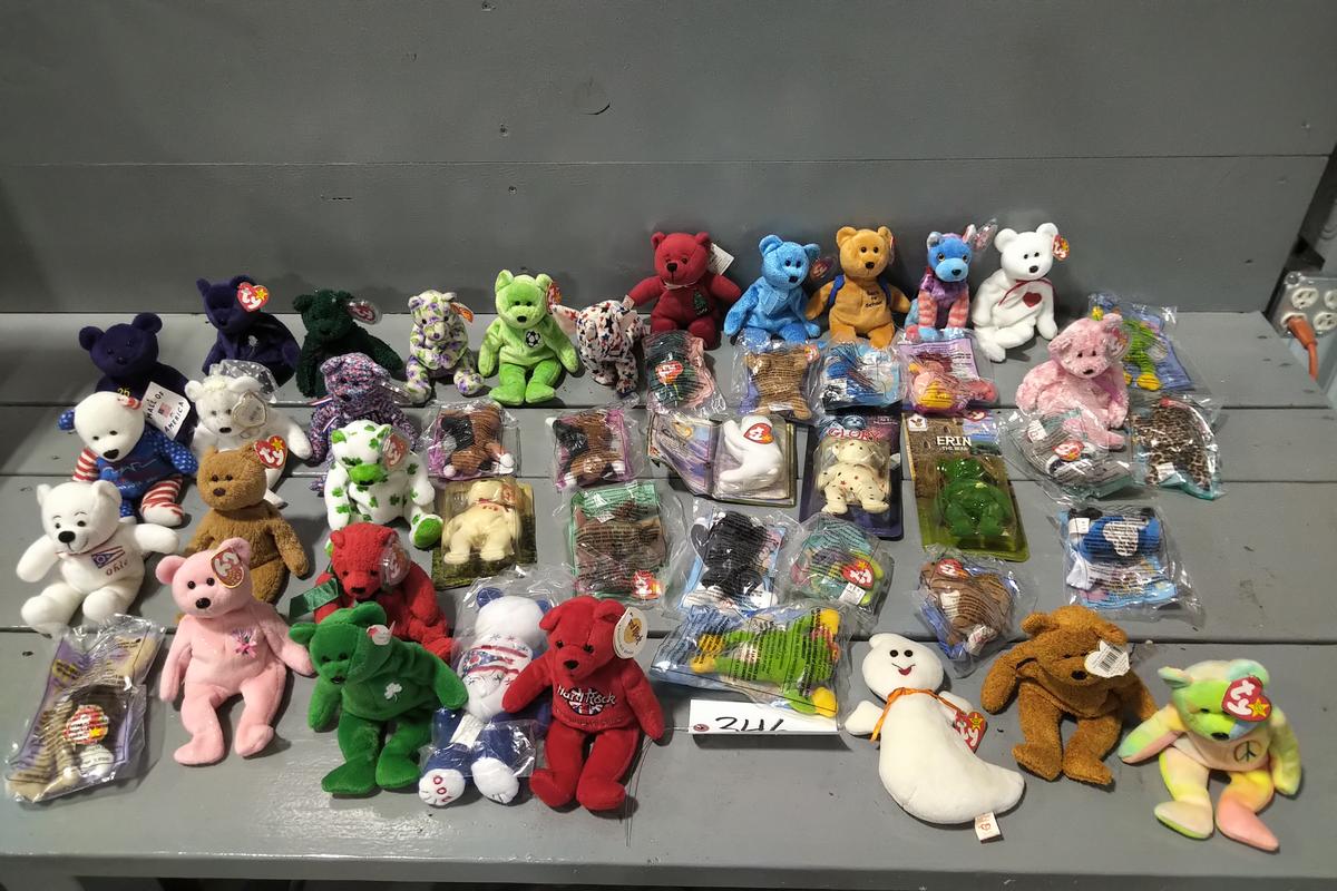 BOX AND BAG OF BEANIE BABIES