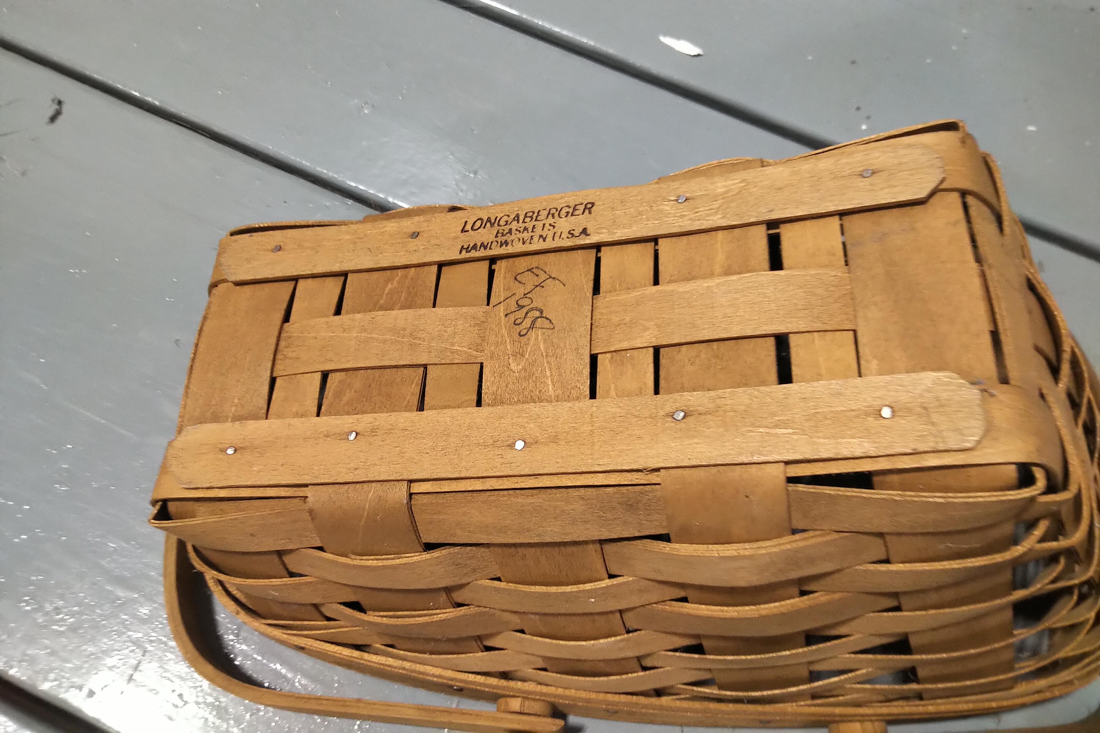 LONGABERGER BASKET, BASKET WITH AMERICAN FLAG WOVEN INTO IT