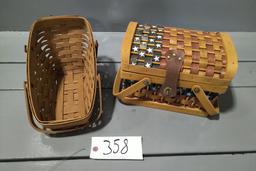 LONGABERGER BASKET, BASKET WITH AMERICAN FLAG WOVEN INTO IT