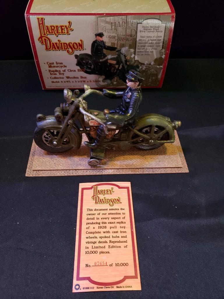 Harley Davidson Cast Iron Motorcycle with Police Driver