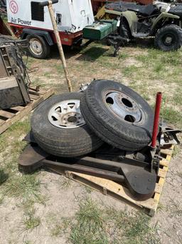 Pallet with 2 large 5 ton jacks & 2 wheels & tires