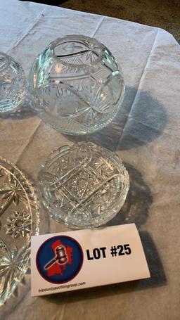 Crystal ashtrays and platter and bowls