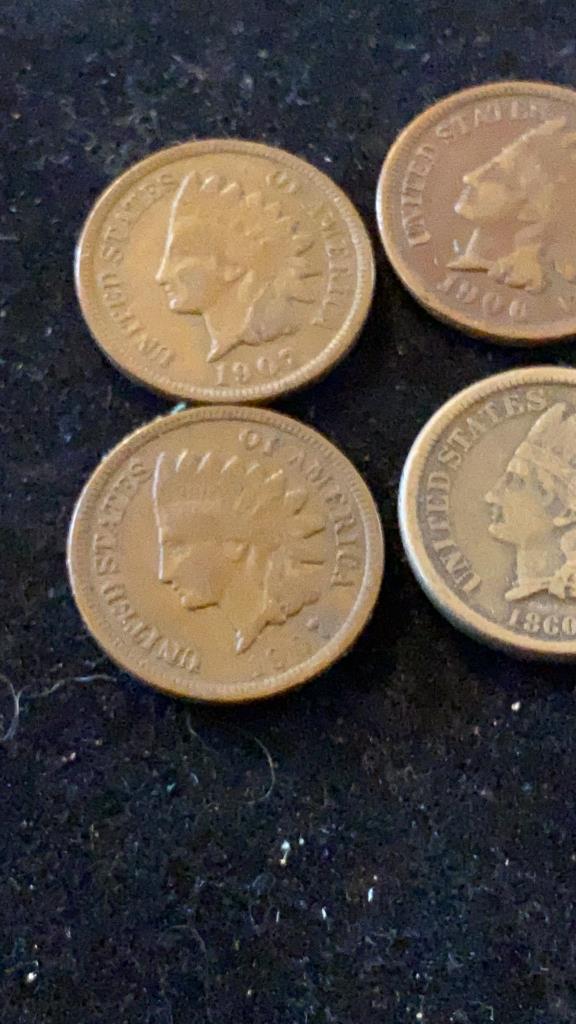 4 Indian Head Pennies 1860, 1906 1907 x 2